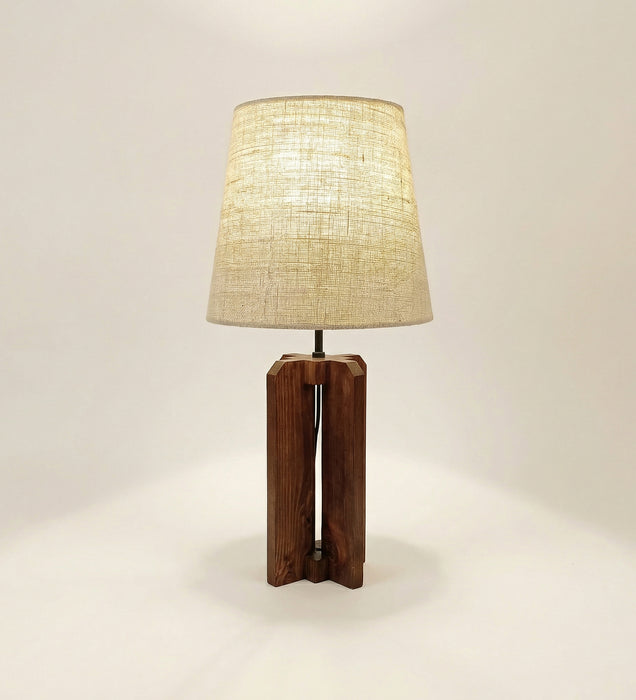 Stella Brown Wooden Table Lamp with White Fabric Lampshade