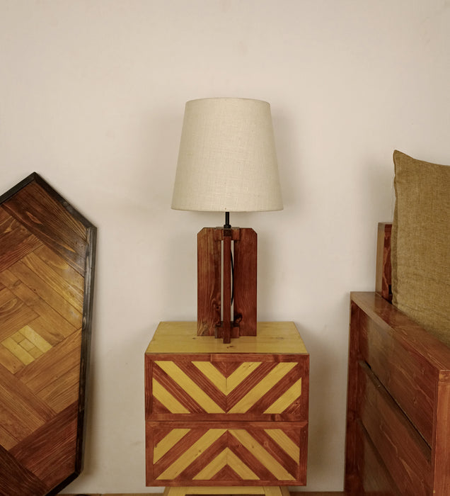 Stella Brown Wooden Table Lamp with White Fabric Lampshade