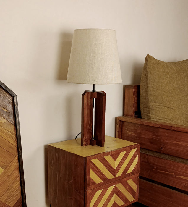 Stella Brown Wooden Table Lamp with White Fabric Lampshade