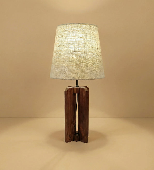 Stella Brown Wooden Table Lamp with White Fabric Lampshade