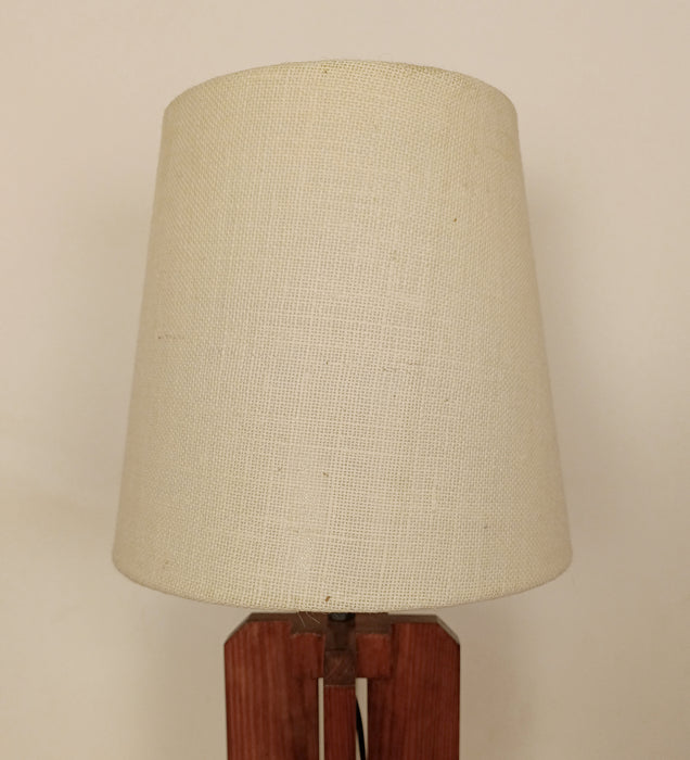 Stella Brown Wooden Table Lamp with White Fabric Lampshade