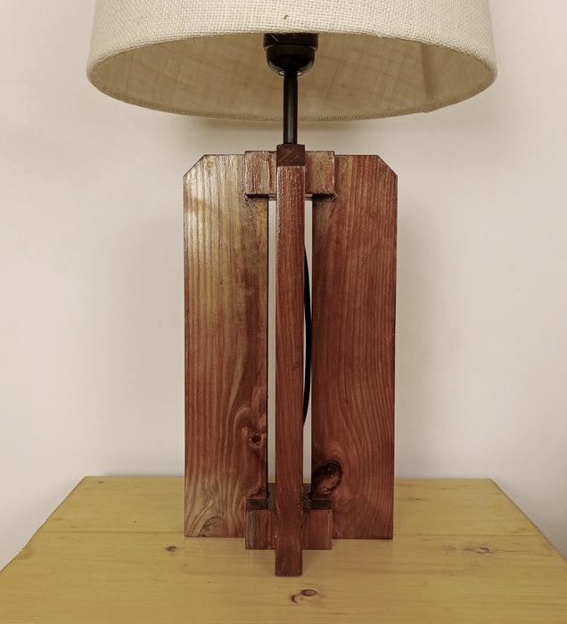 Stella Brown Wooden Table Lamp with White Fabric Lampshade