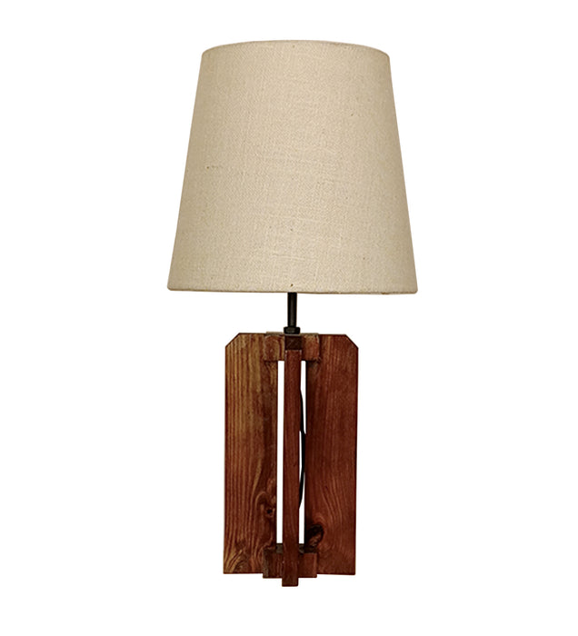 Stella Brown Wooden Table Lamp with White Fabric Lampshade