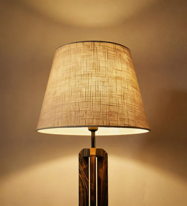 Stella Wooden Floor Lamp With Brown Base and Beige Fabric Lampshade