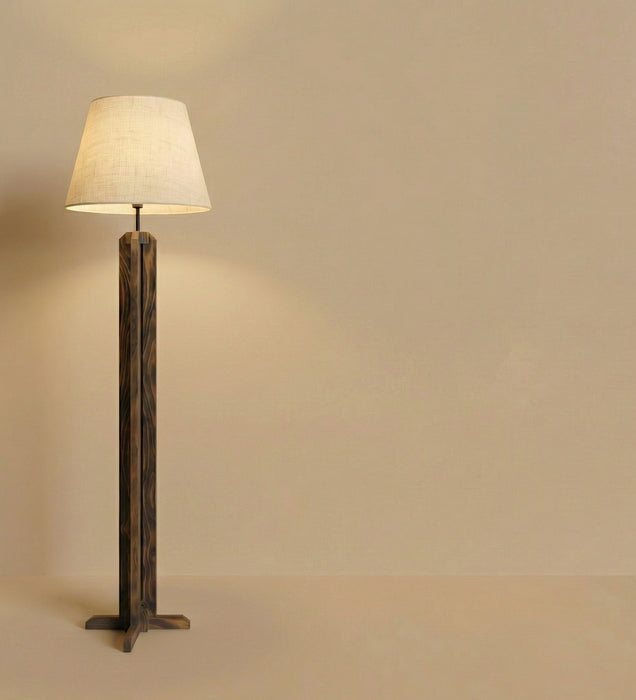 Stella Wooden Floor Lamp With Brown Base and Beige Fabric Lampshade