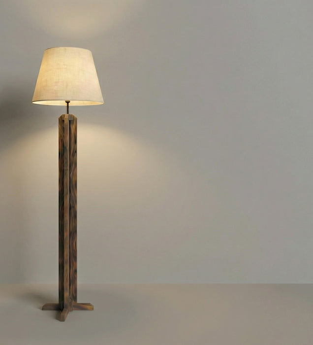 Stella Wooden Floor Lamp With Brown Base and Beige Fabric Lampshade