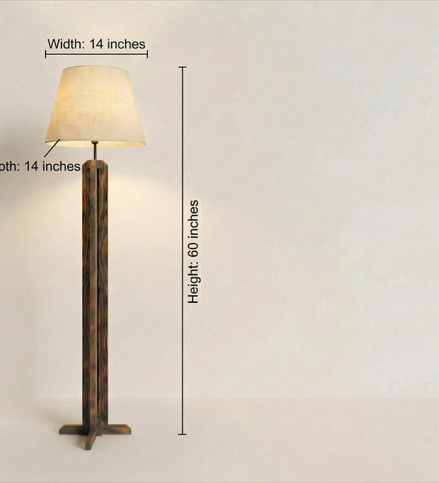 Stella Wooden Floor Lamp With Brown Base and Beige Fabric Lampshade