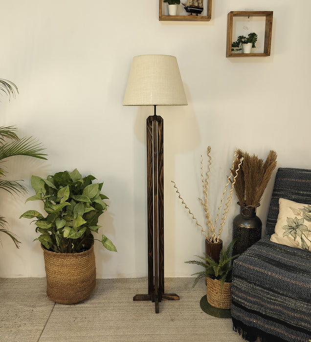Stella Wooden Floor Lamp With Brown Base and Beige Fabric Lampshade