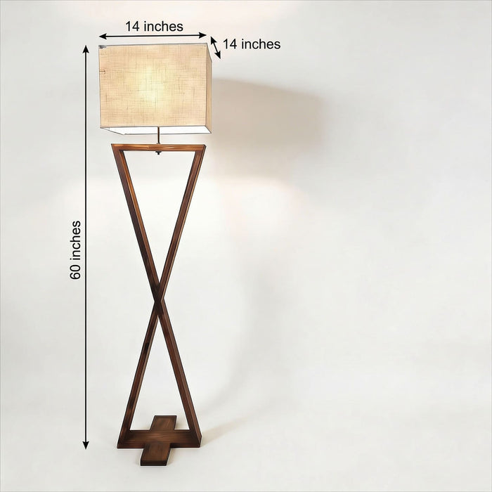 Infinity Wooden Floor Lamp With Brown Base and Beige Fabric Lampshade