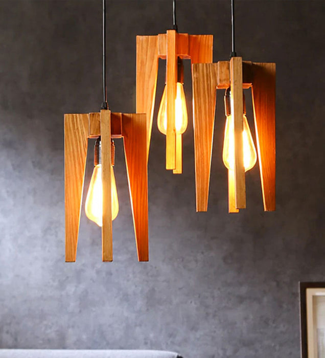 Jet Brown Wooden Cluster Hanging Lamp