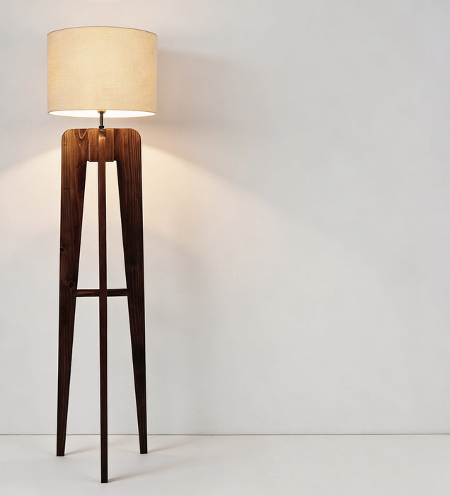 Jet Wooden Floor Lamp With Brown Base and Beige Fabric Lampshade