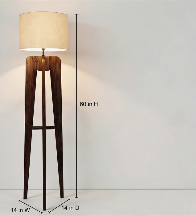 Jet Wooden Floor Lamp With Brown Base and Beige Fabric Lampshade