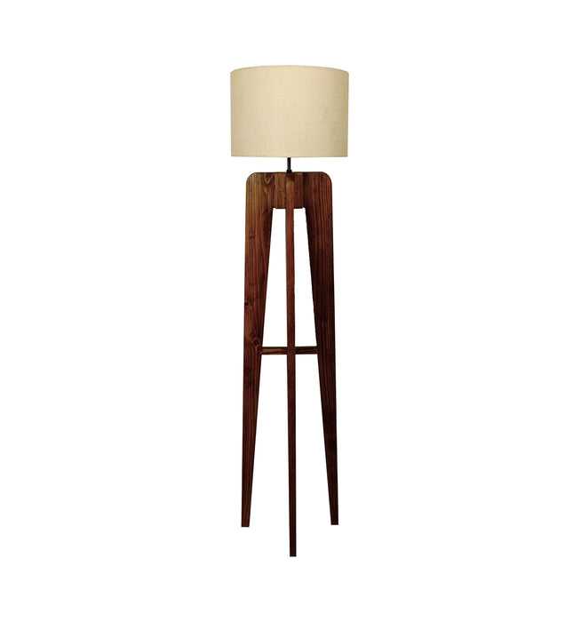 Jet Wooden Floor Lamp With Brown Base and Beige Fabric Lampshade