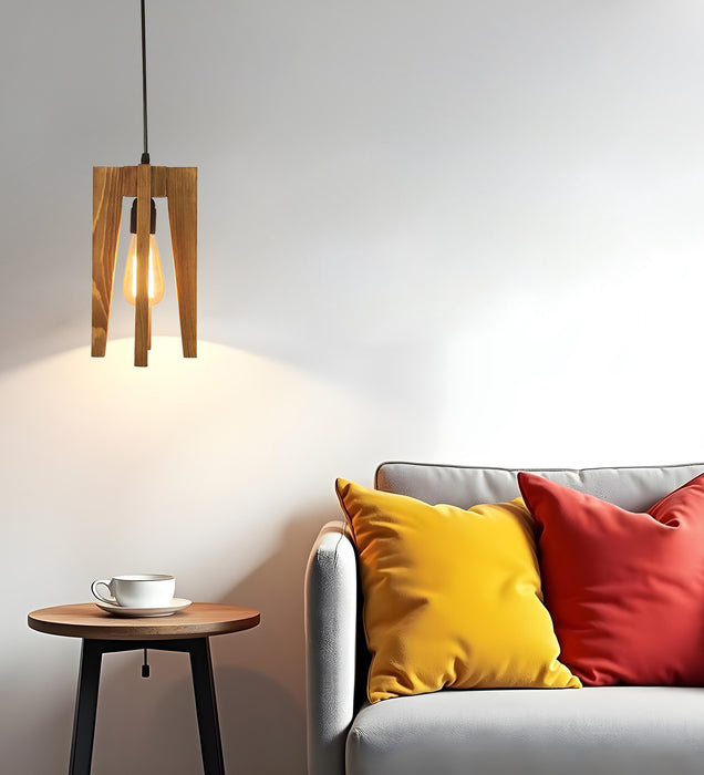 Jet Brown Wooden Single Hanging Lamp