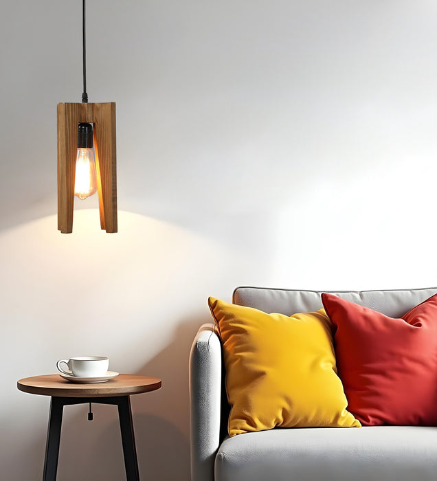 Jet Brown Wooden Single Hanging Lamp