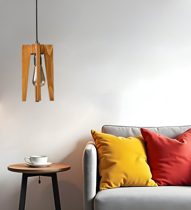 Jet Brown Wooden Single Hanging Lamp