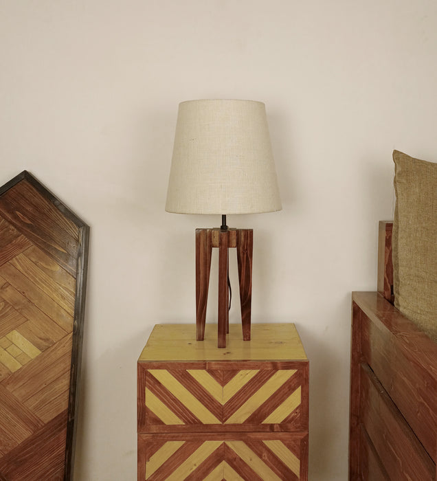 Jet Brown Wooden Table Lamp with White Fabric Lampshade