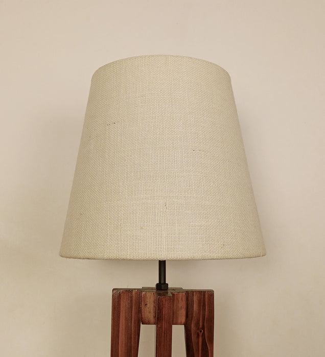 Jet Brown Wooden Table Lamp with White Fabric Lampshade