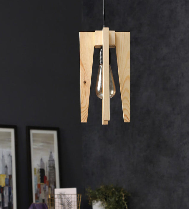 Jet Beige Wooden Single Hanging Lamp