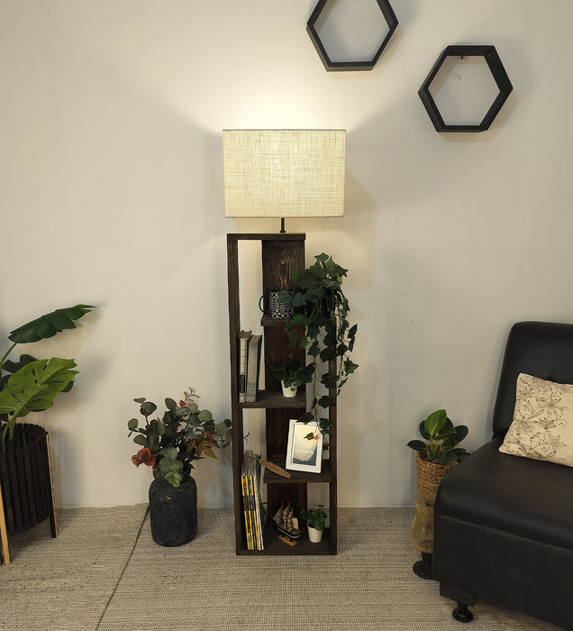 Jordan Wooden Floor Lamp with Brown Base and Jute Fabric Lampshade