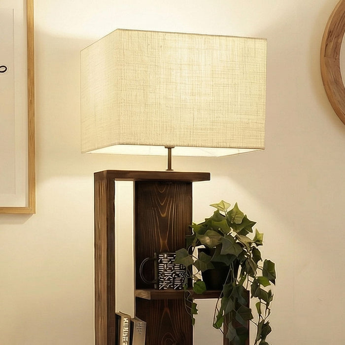 Jordan Wooden Floor Lamp with Brown Base and Jute Fabric Lampshade