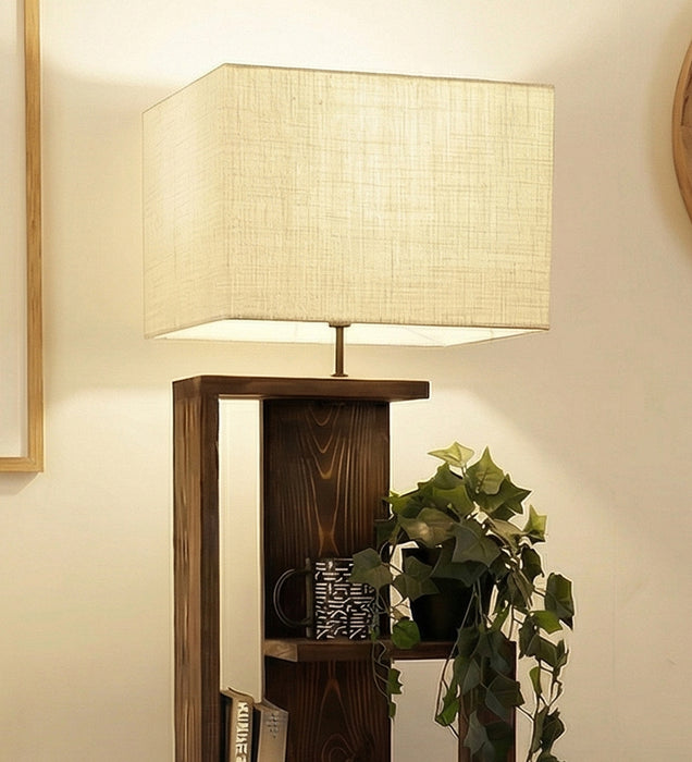 Jordan Wooden Floor Lamp with Brown Base and Jute Fabric Lampshade