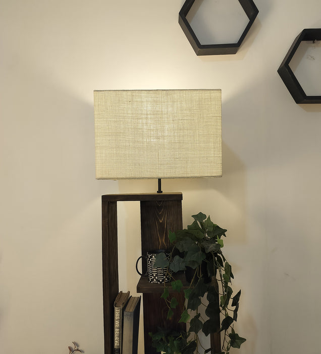 Jordan Wooden Floor Lamp with Brown Base and Jute Fabric Lampshade