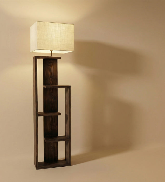 Jordan Wooden Floor Lamp with Brown Base and Jute Fabric Lampshade