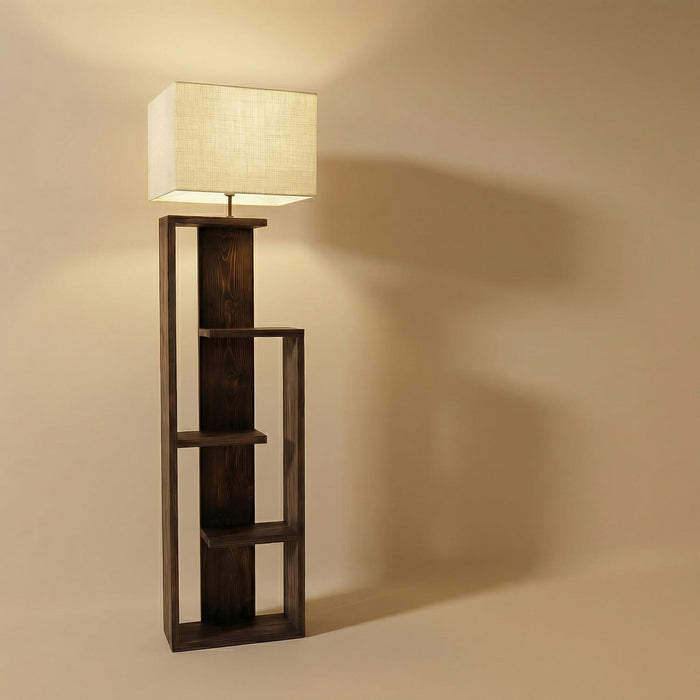 Jordan Wooden Floor Lamp with Brown Base and Jute Fabric Lampshade