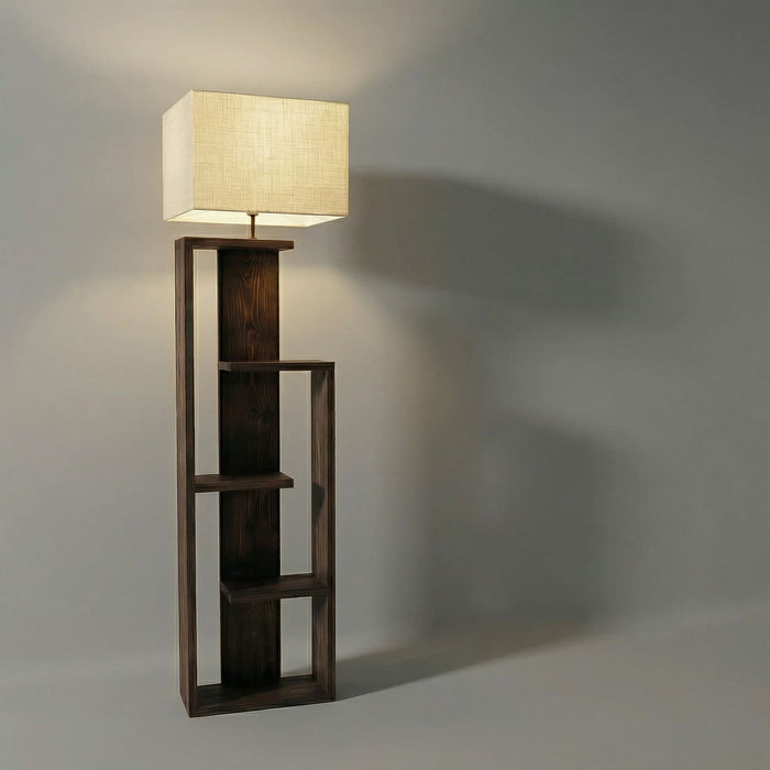 Jordan Wooden Floor Lamp with Brown Base and Jute Fabric Lampshade