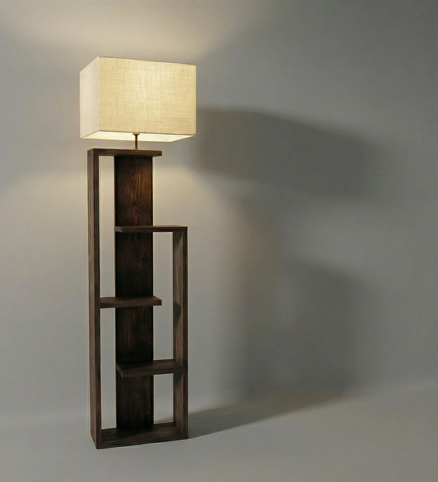 Jordan Wooden Floor Lamp with Brown Base and Jute Fabric Lampshade