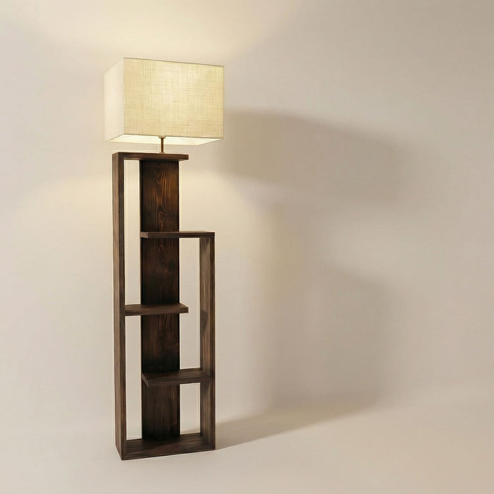 Jordan Wooden Floor Lamp with Brown Base and Jute Fabric Lampshade