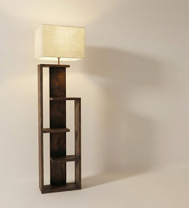 Jordan Wooden Floor Lamp with Brown Base and Jute Fabric Lampshade