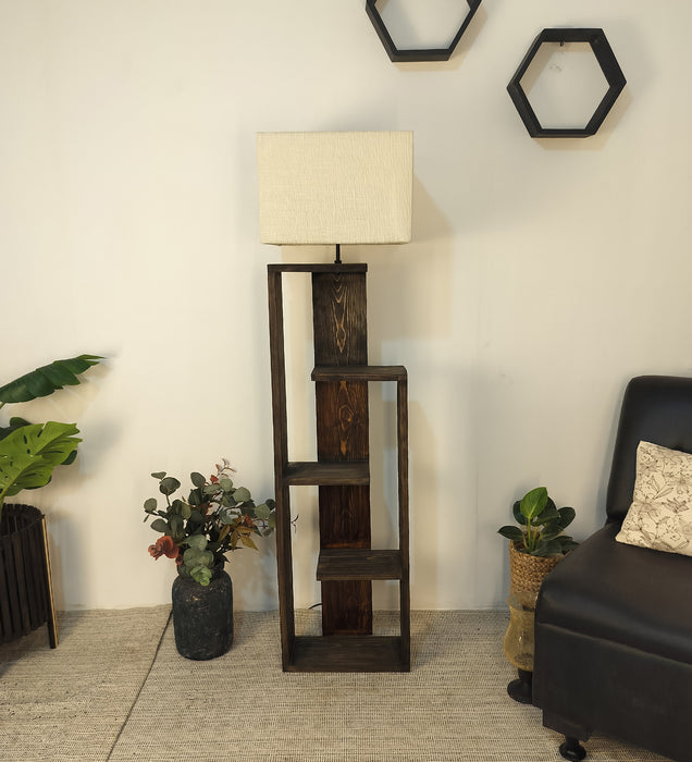 Jordan Wooden Floor Lamp with Brown Base and Jute Fabric Lampshade