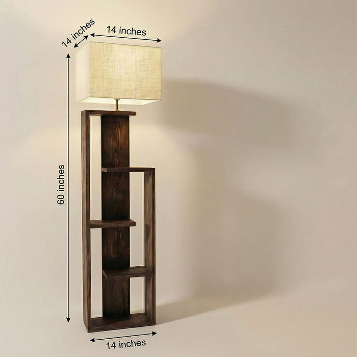 Jordan Wooden Floor Lamp with Brown Base and Jute Fabric Lampshade