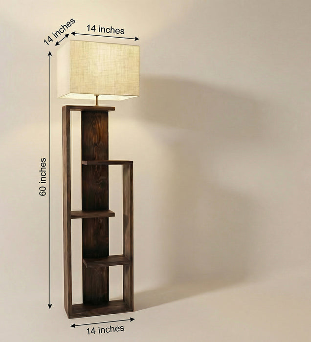 Jordan Wooden Floor Lamp with Brown Base and Jute Fabric Lampshade