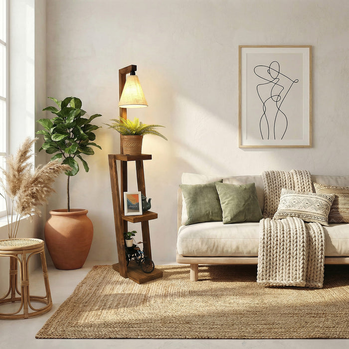 Julia Wooden Shelf Floor Lamp with Jute Lampshade