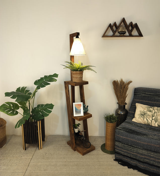 Julia Wooden Floor Lamp with Brown Base and Jute Fabric Lampshade