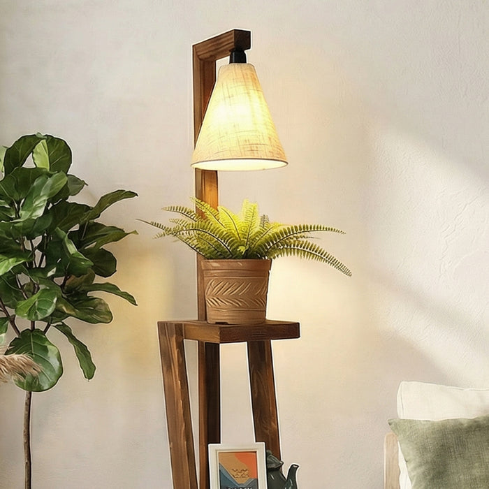 Julia Wooden Floor Lamp with Brown Base and Jute Fabric Lampshade