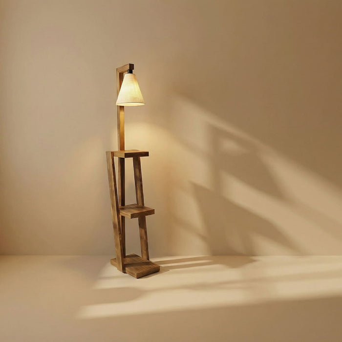 Julia Wooden Shelf Floor Lamp with Jute Lampshade