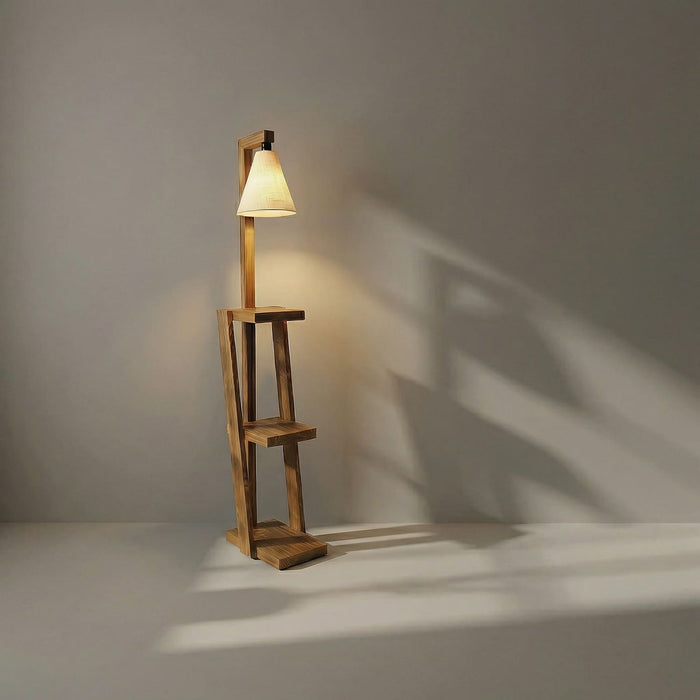 Julia Wooden Shelf Floor Lamp with Jute Lampshade