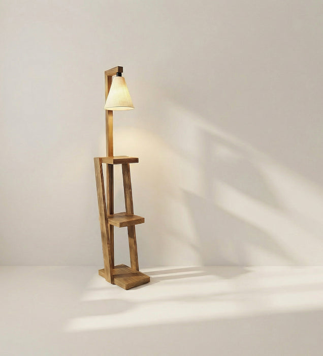 Julia Wooden Floor Lamp with Brown Base and Jute Fabric Lampshade