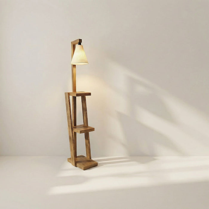 Julia Wooden Shelf Floor Lamp with Jute Lampshade