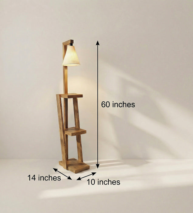 Julia Wooden Floor Lamp with Brown Base and Jute Fabric Lampshade