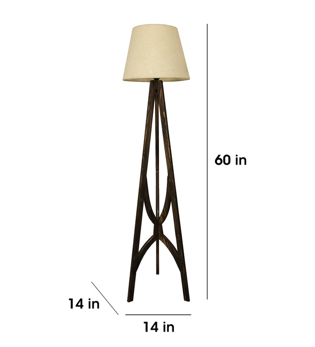 Julius Wooden Floor Lamp with Brown Base and Jute Fabric Lampshade