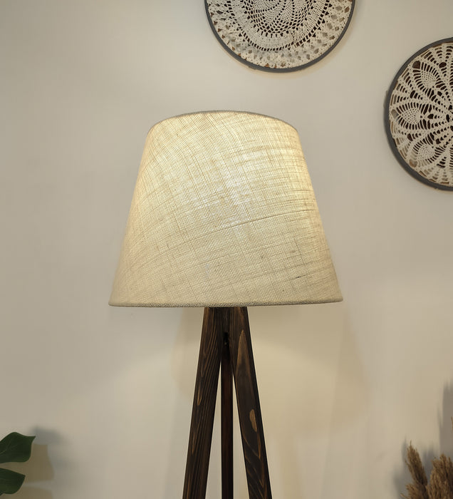 Julius Wooden Floor Lamp with Brown Base and Jute Fabric Lampshade