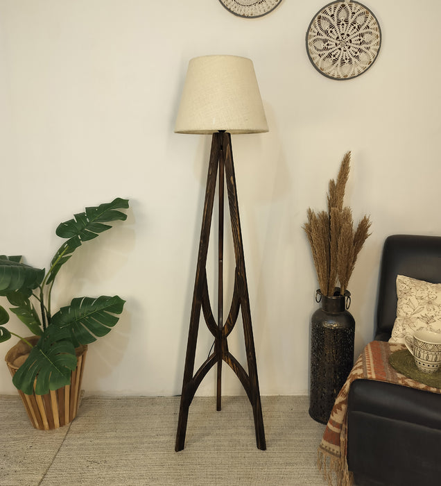 Julius Wooden Floor Lamp with Brown Base and Jute Fabric Lampshade