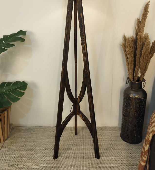 Julius Wooden Floor Lamp with Brown Base and Jute Fabric Lampshade