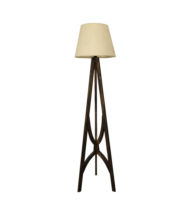 Julius Wooden Floor Lamp with Brown Base and Jute Fabric Lampshade