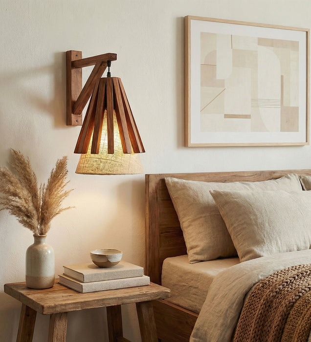 Killi L Brown Wooden Wall Light